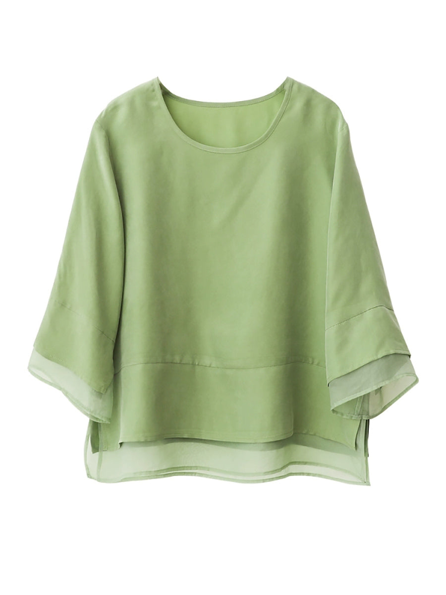 Shirt Color Women Summer Spliced O-Neck Artsy Pure