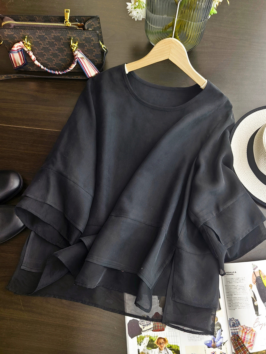 Shirt Color Women Summer Spliced O-Neck Artsy Pure