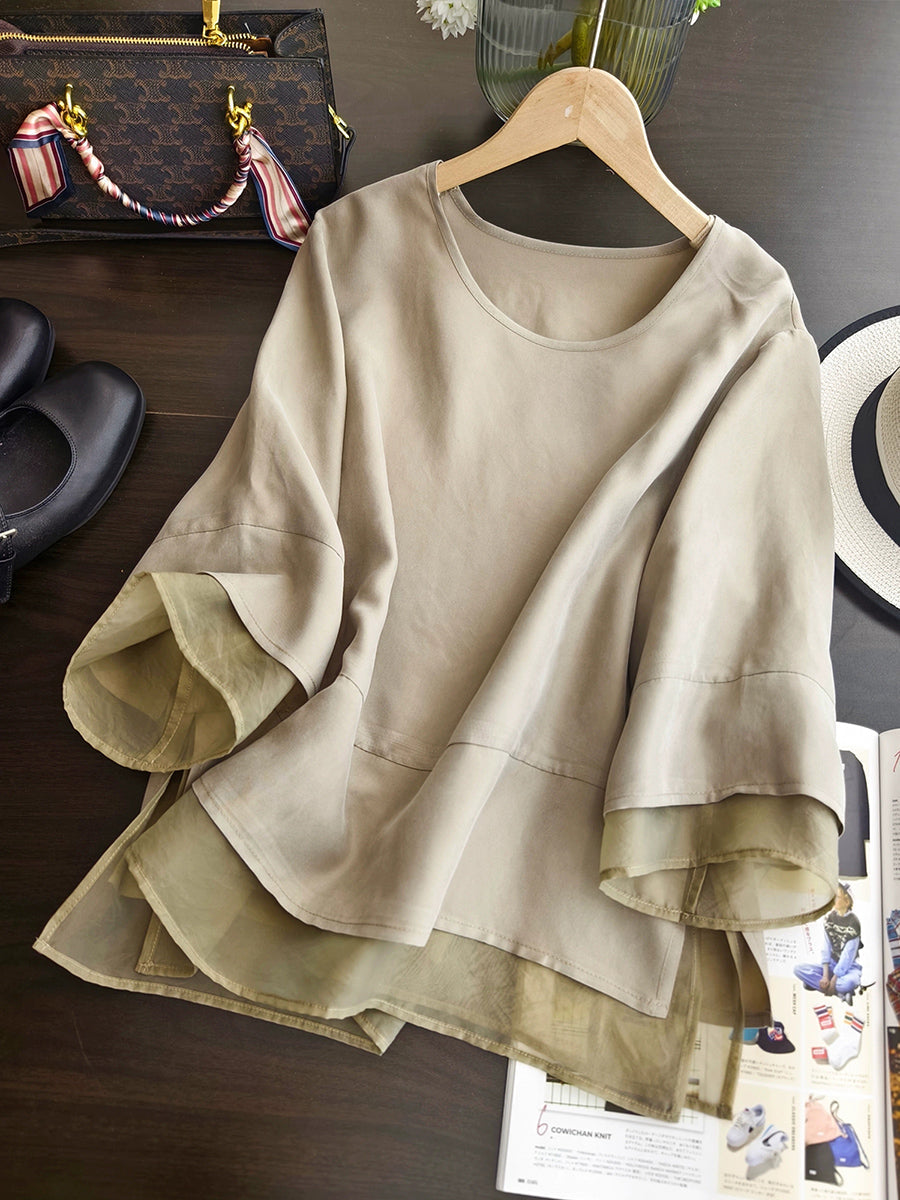 Shirt Color Women Summer Spliced O-Neck Artsy Pure