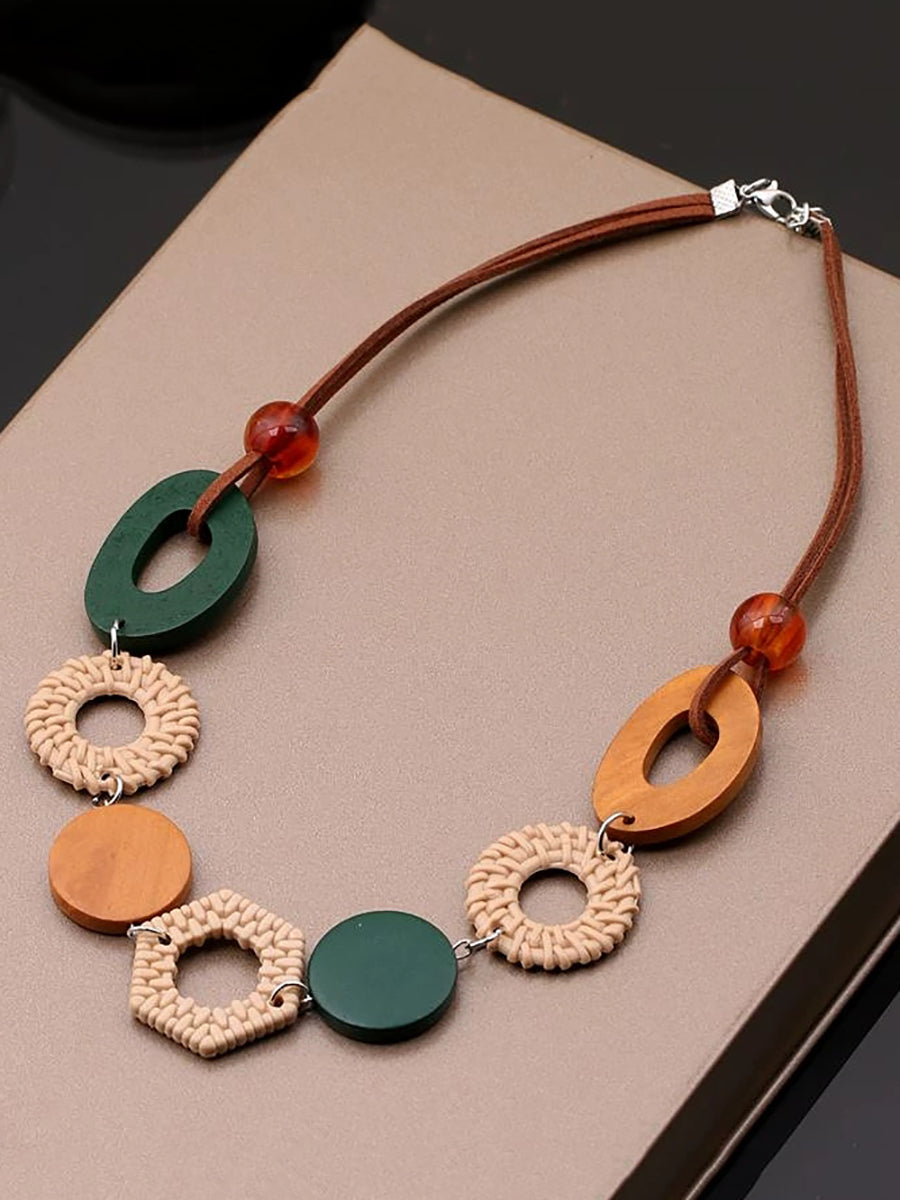 Women Ethnic Wooden Necklace Geometric