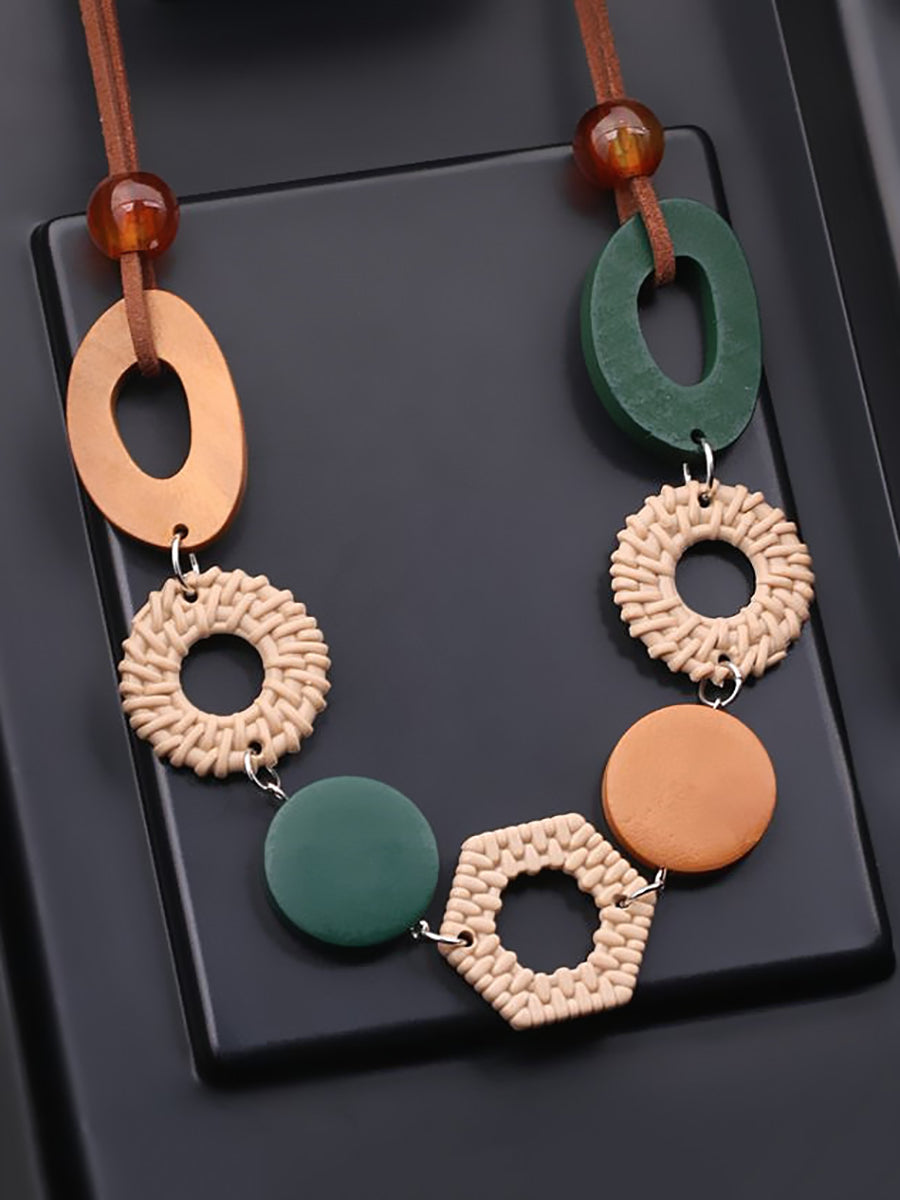 Women Ethnic Wooden Necklace Geometric