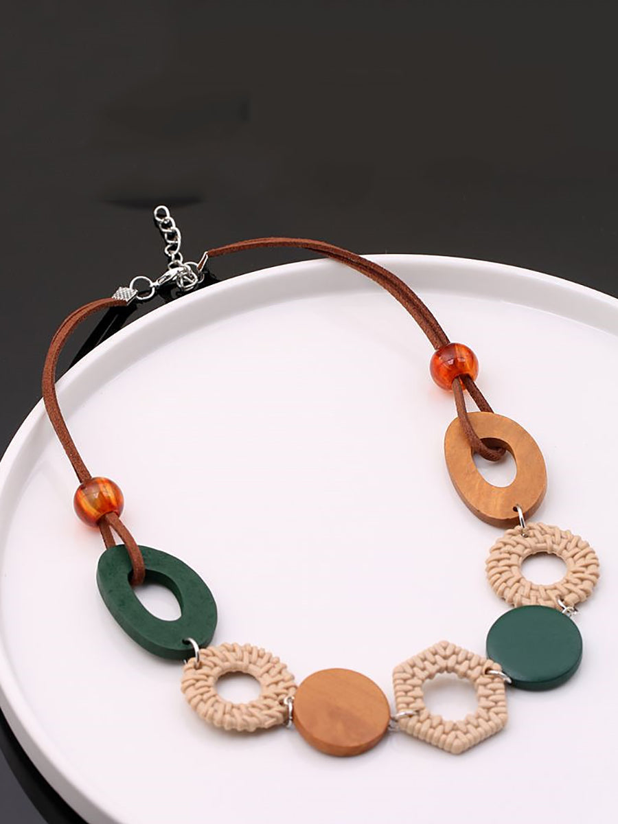 Women Ethnic Wooden Necklace Geometric