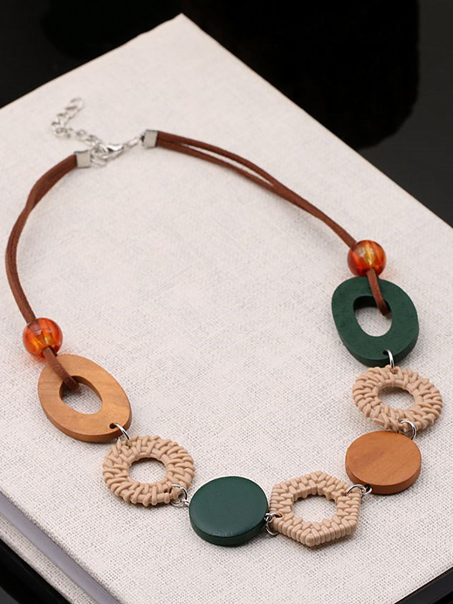Women Ethnic Wooden Necklace Geometric