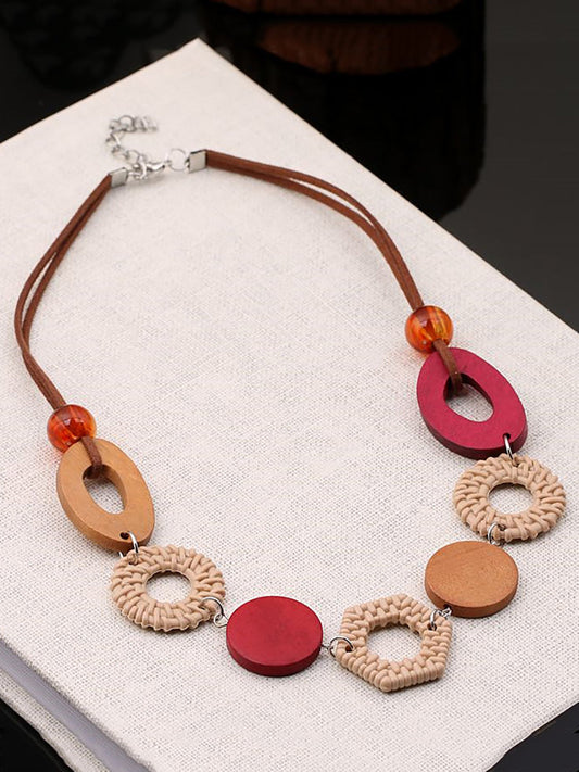 Women Ethnic Wooden Necklace Geometric