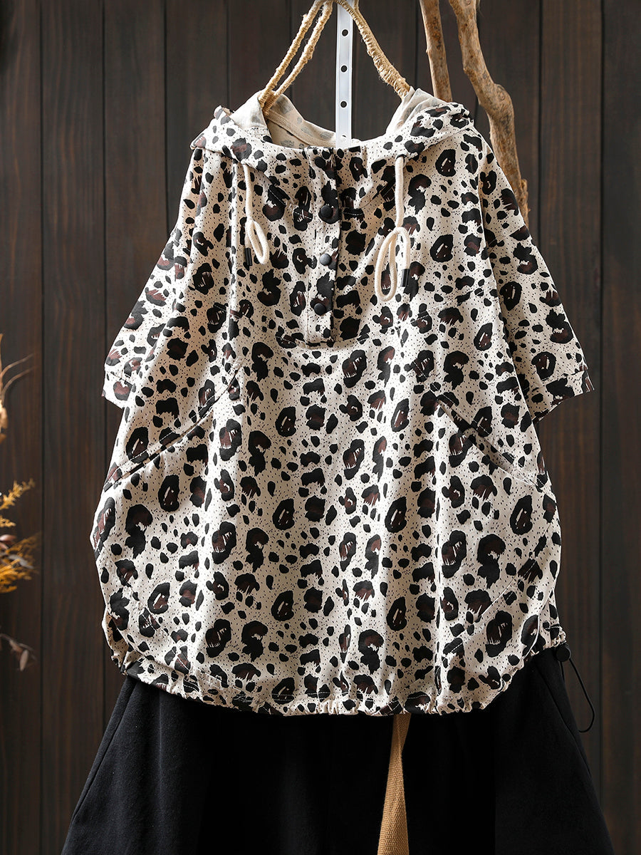 Hooded Summer Leopard Artsy Women Shirt