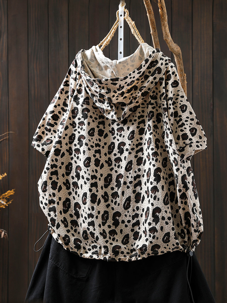 Hooded Summer Leopard Artsy Women Shirt