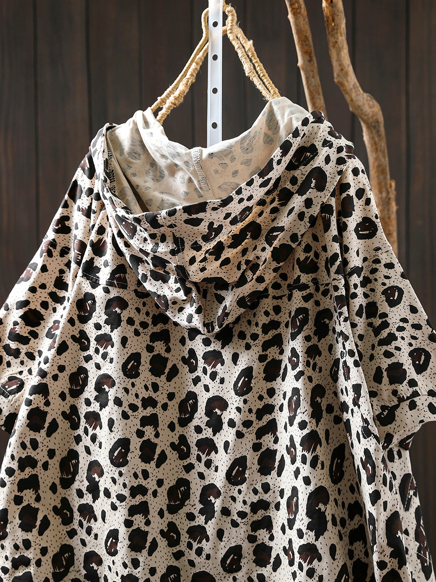 Hooded Summer Leopard Artsy Women Shirt