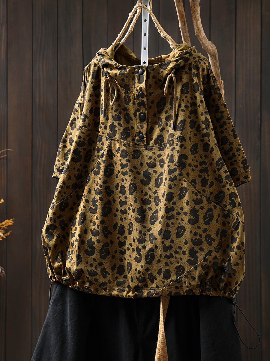 Hooded Summer Leopard Artsy Women Shirt