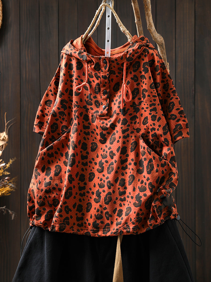 Hooded Summer Leopard Artsy Women Shirt