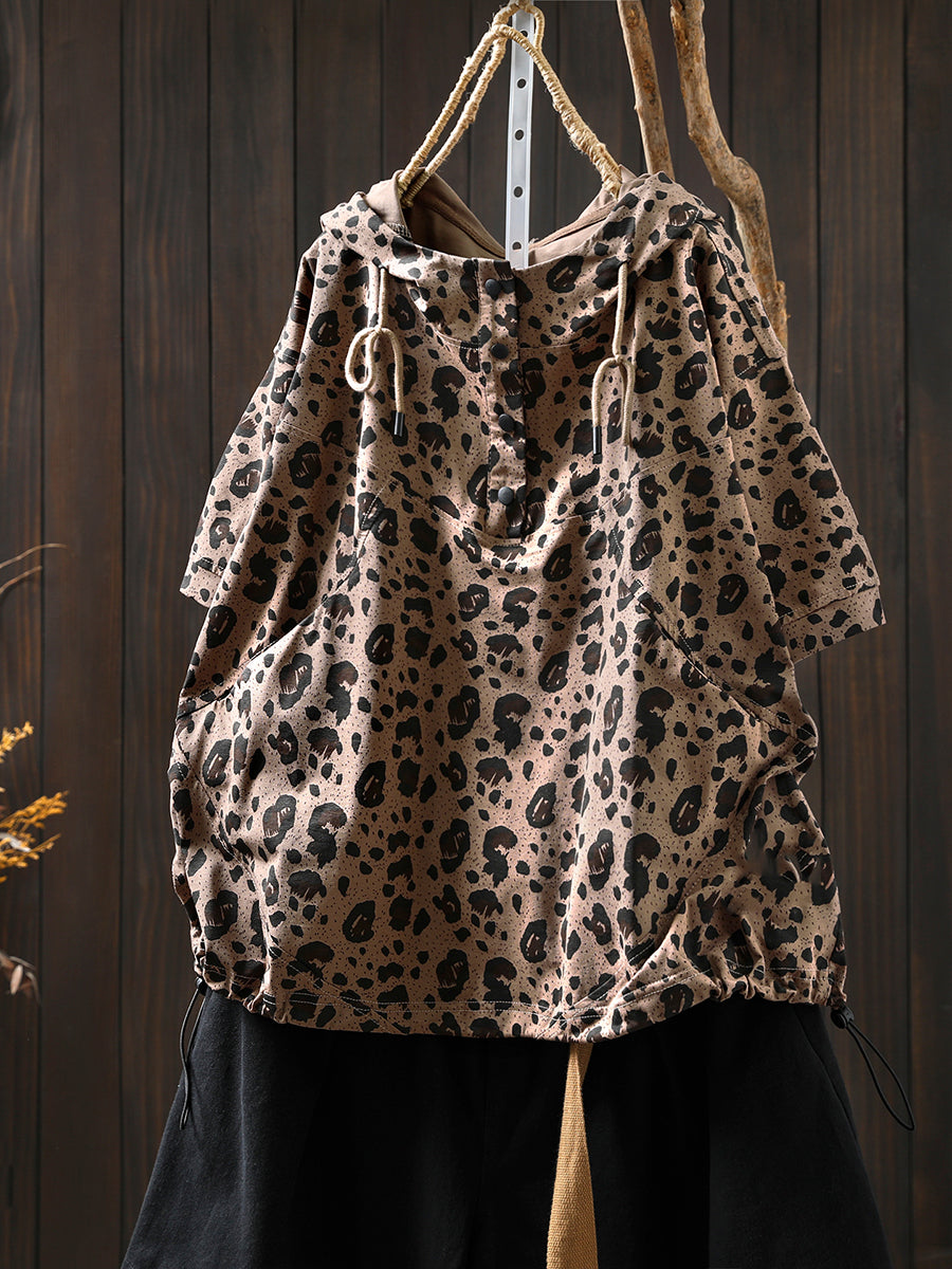 Hooded Summer Leopard Artsy Women Shirt