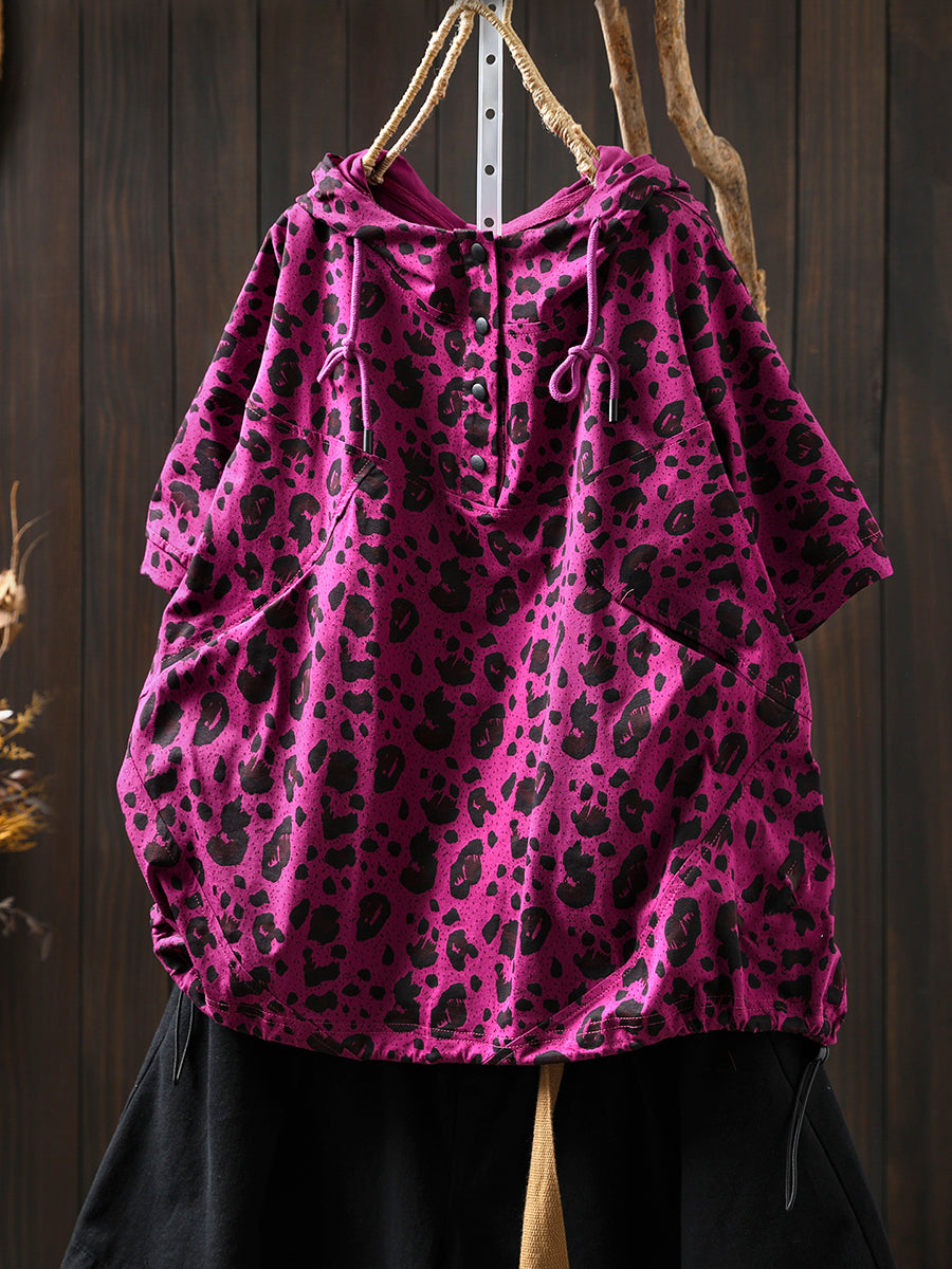 Hooded Summer Leopard Artsy Women Shirt