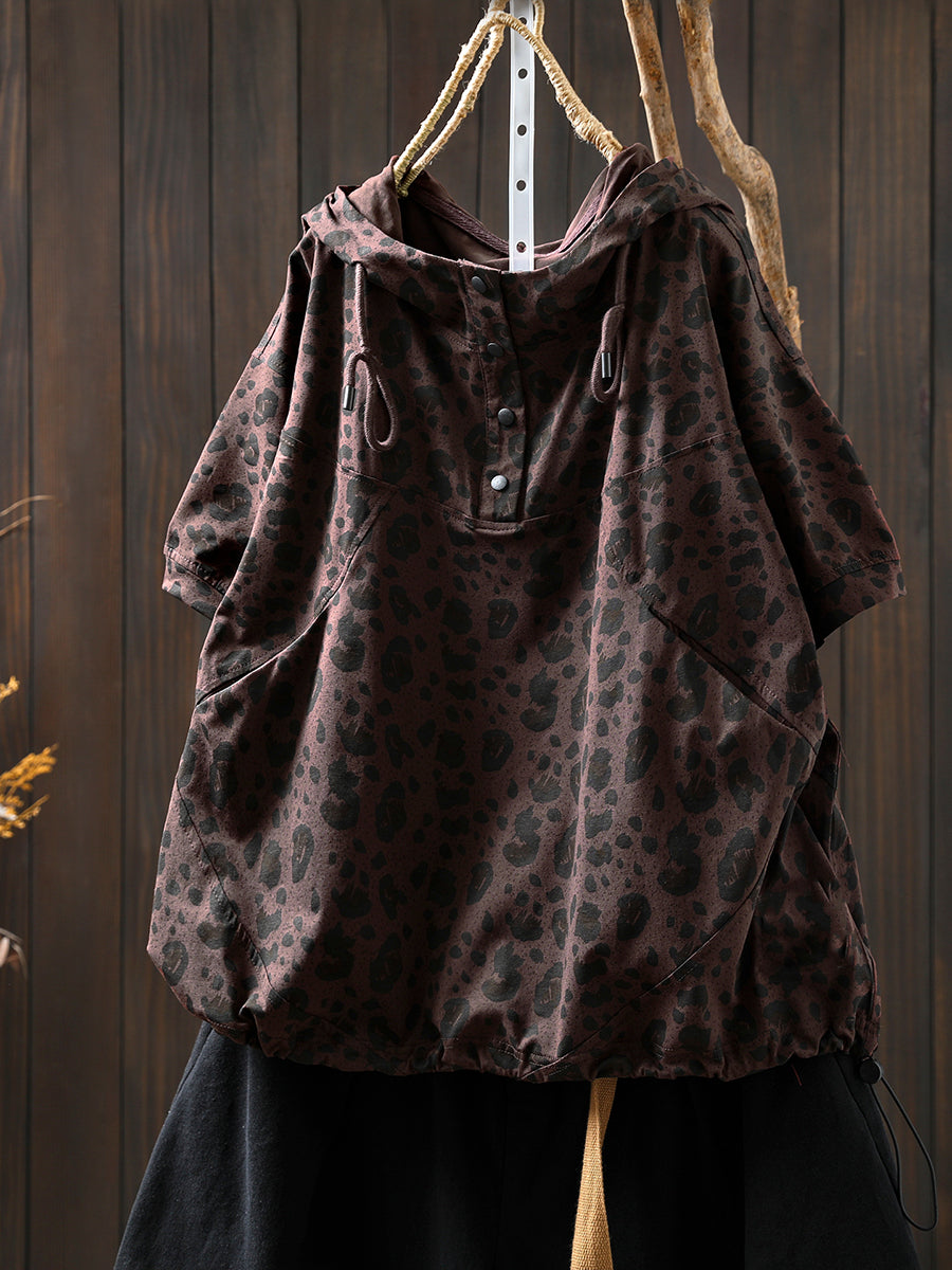 Hooded Summer Leopard Artsy Women Shirt