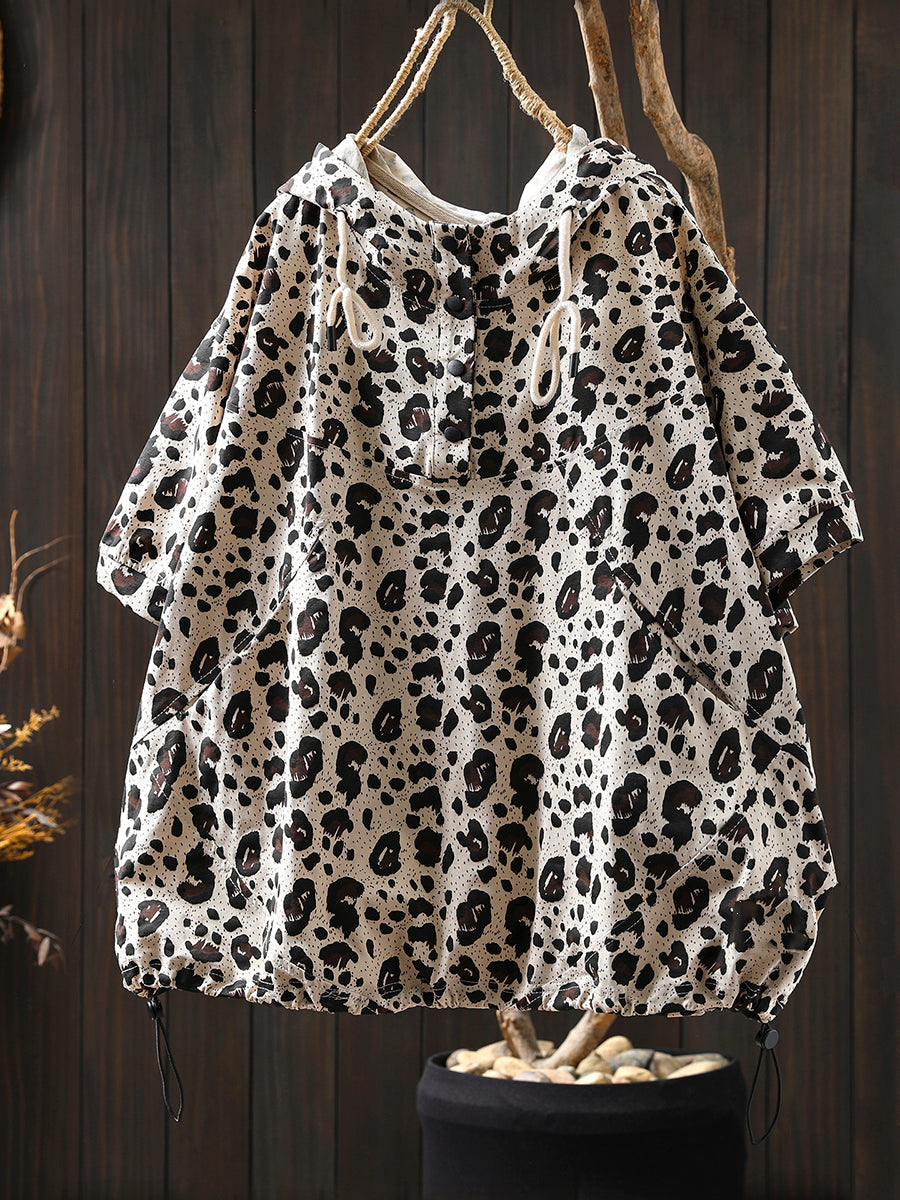 Hooded Summer Leopard Artsy Women Shirt