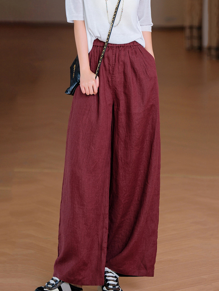 Color 100%Linen Straight Summer Women Pure Pants