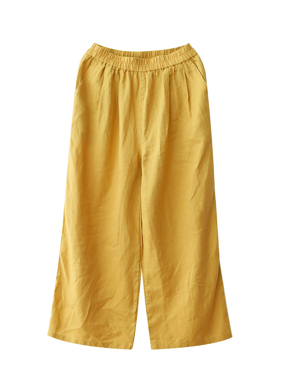 Color 100%Linen Straight Summer Women Pure Pants