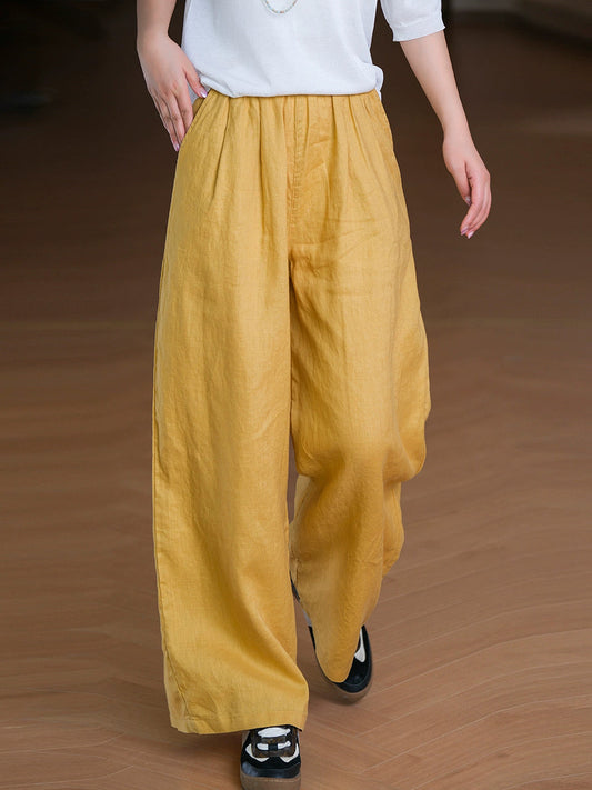 Color 100%Linen Straight Summer Women Pure Pants