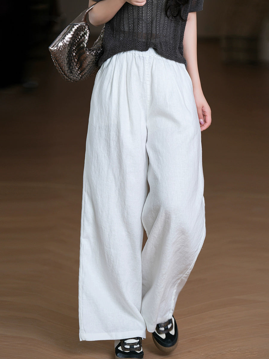 Color 100%Linen Straight Summer Women Pure Pants