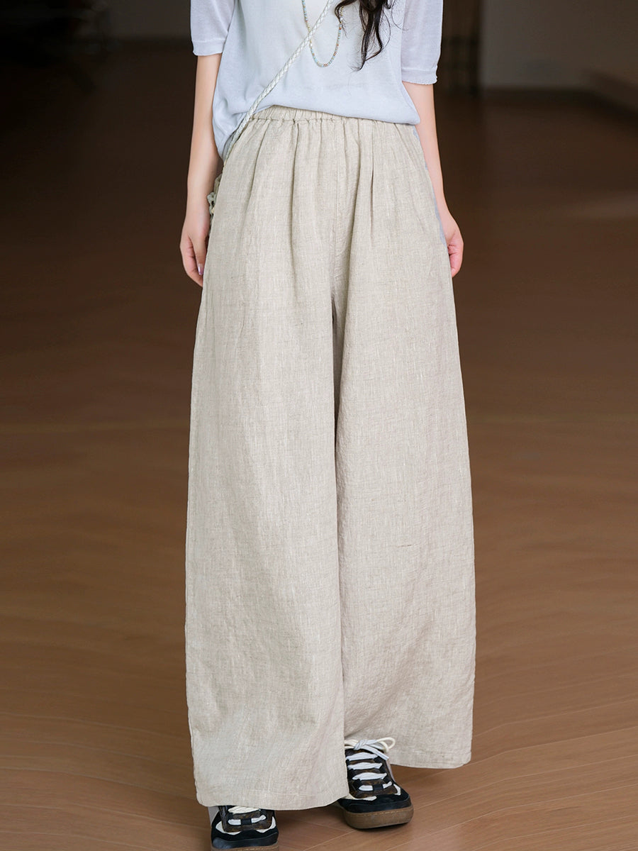 Color 100%Linen Straight Summer Women Pure Pants