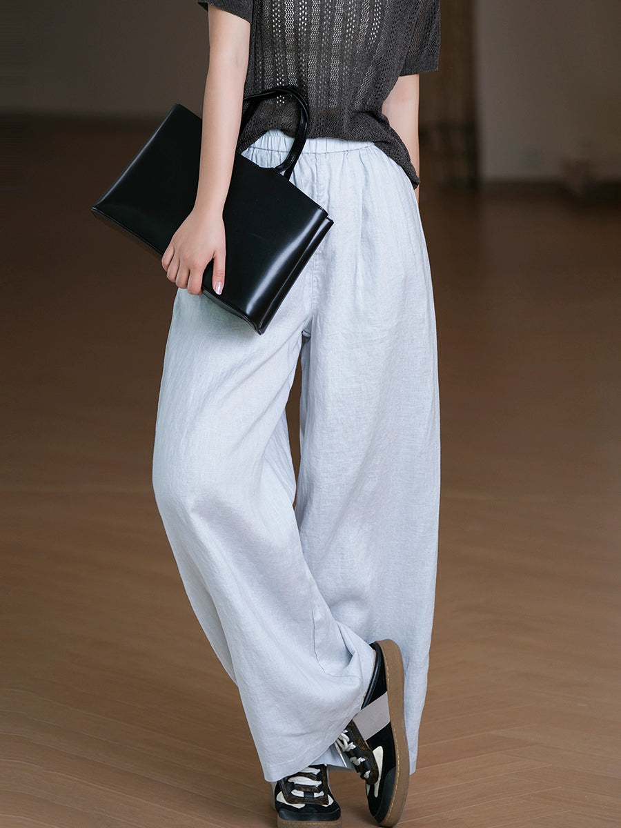 Color 100%Linen Straight Summer Women Pure Pants
