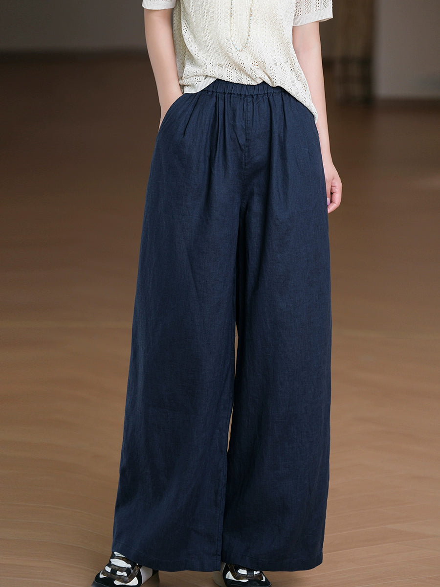 Color 100%Linen Straight Summer Women Pure Pants