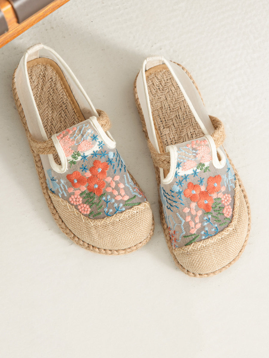 Ethnic Shoes Linen Flower Women Summer Embroidery