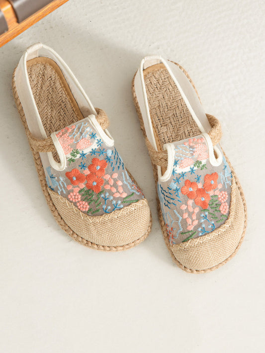 Ethnic Shoes Linen Flower Women Summer Embroidery