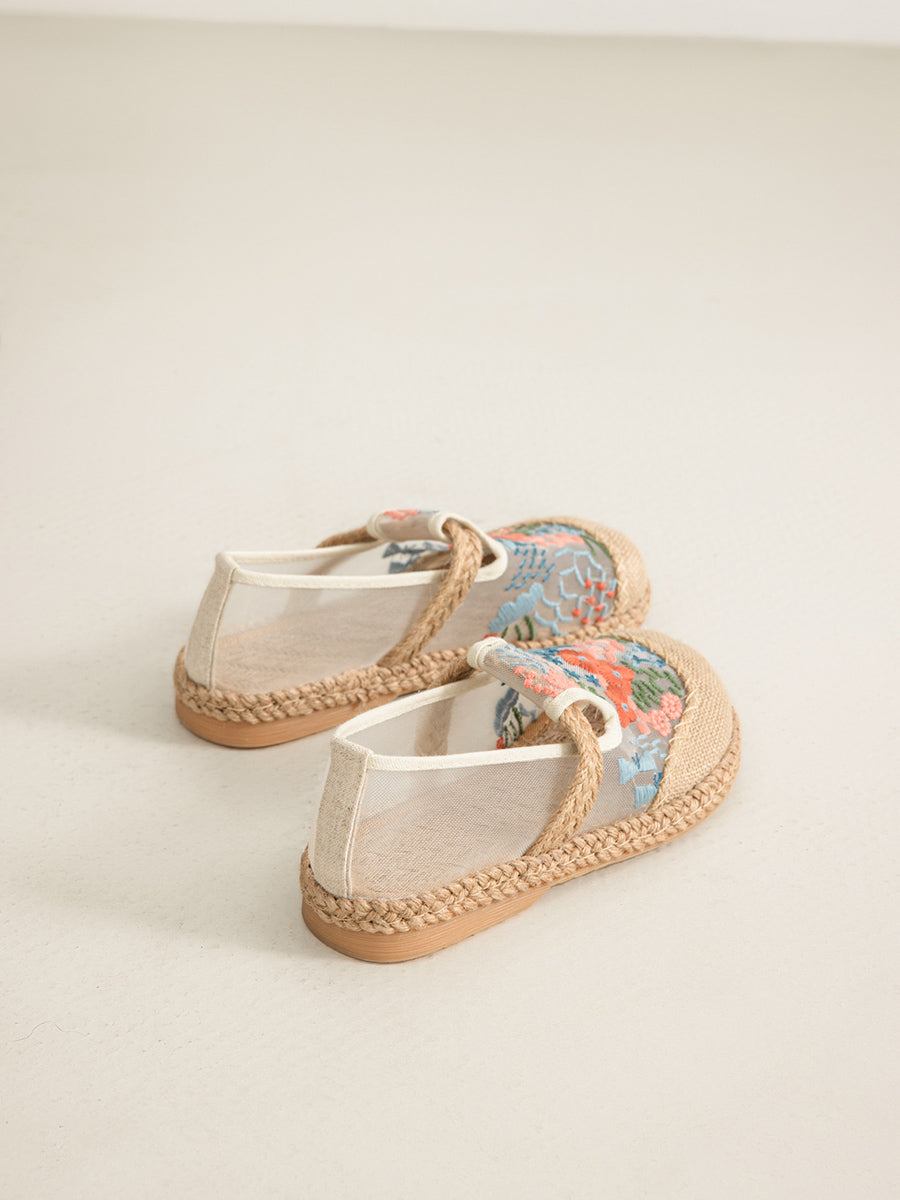 Ethnic Shoes Linen Flower Women Summer Embroidery
