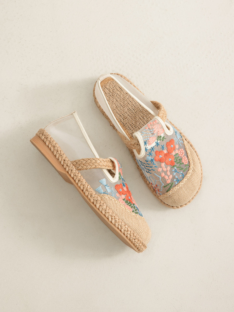 Ethnic Shoes Linen Flower Women Summer Embroidery