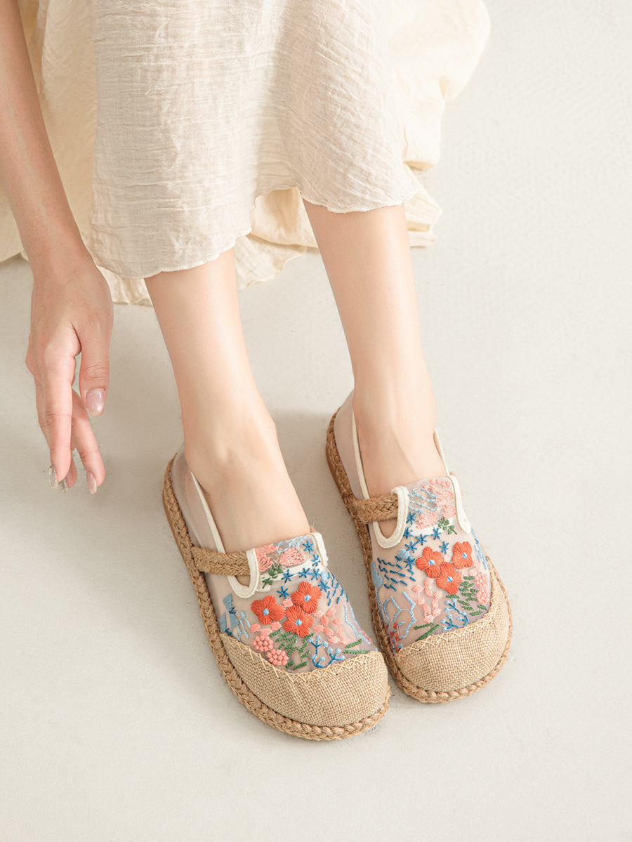 Ethnic Shoes Linen Flower Women Summer Embroidery