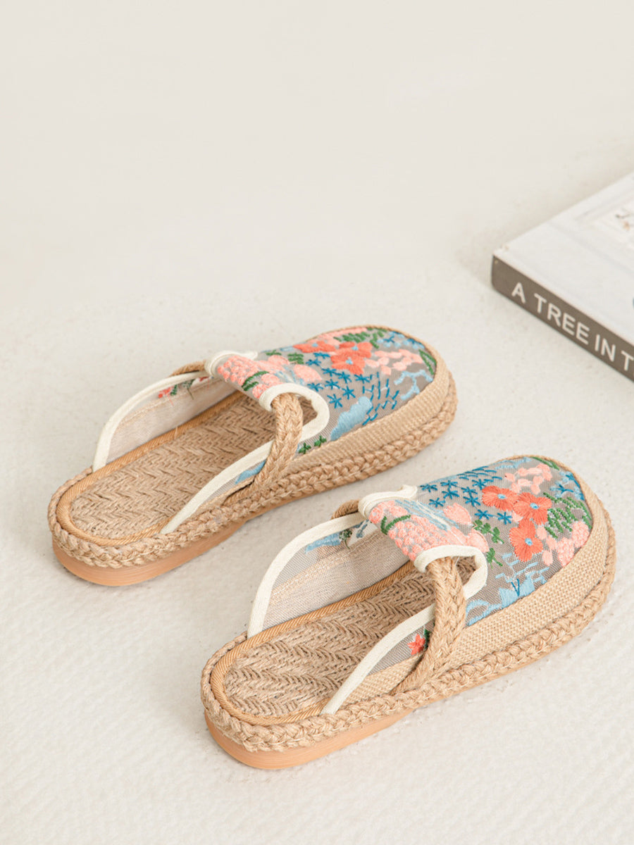 Ethnic Shoes Linen Flower Women Summer Embroidery