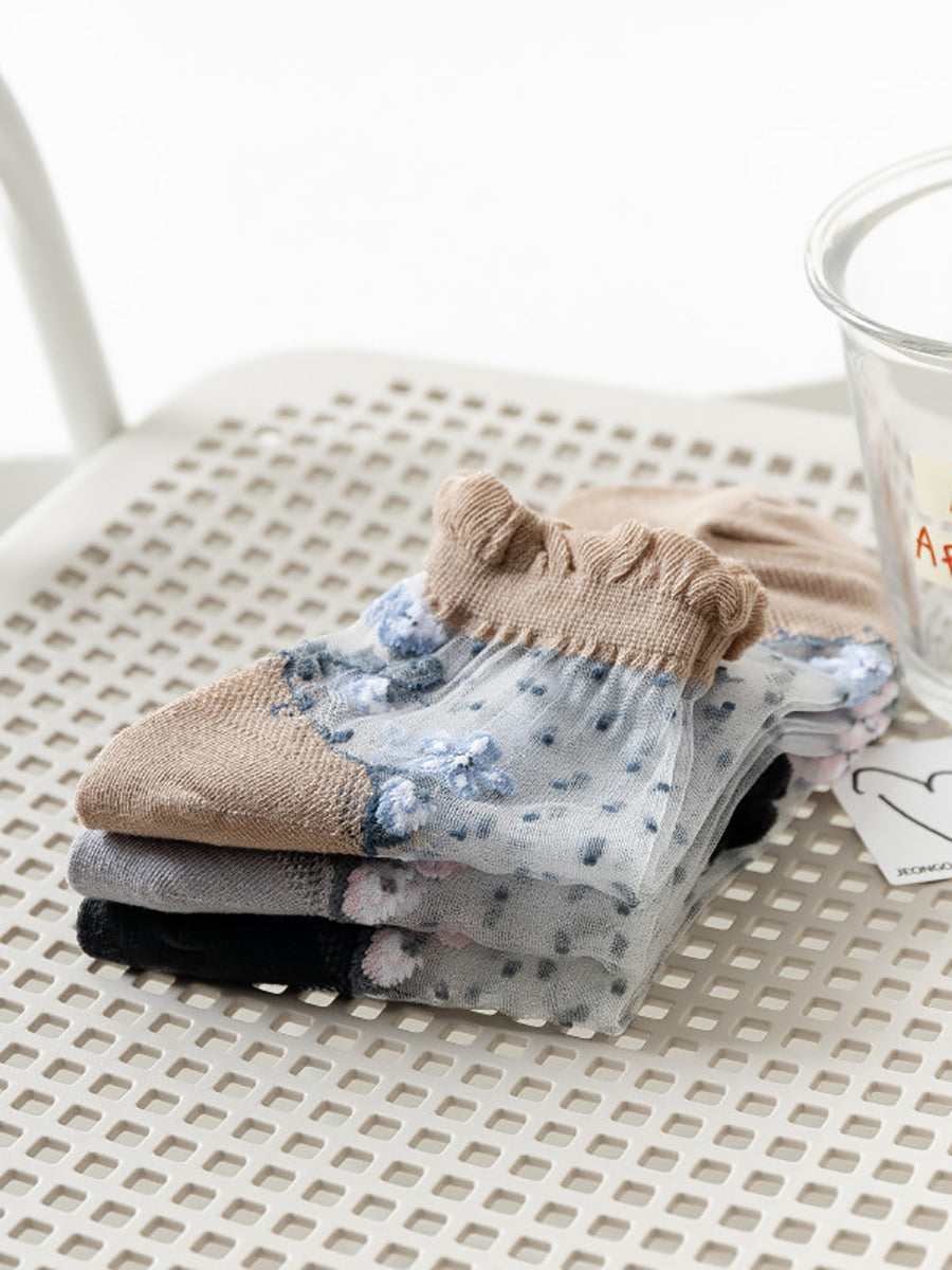 Lace Artsy Socks Pairs Women 3 Flower Jacquard