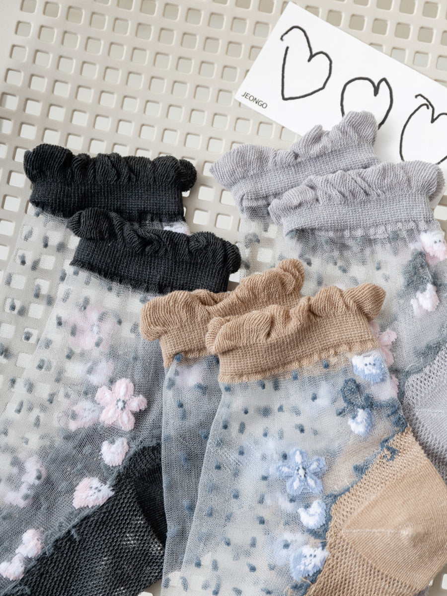 Lace Artsy Socks Pairs Women 3 Flower Jacquard