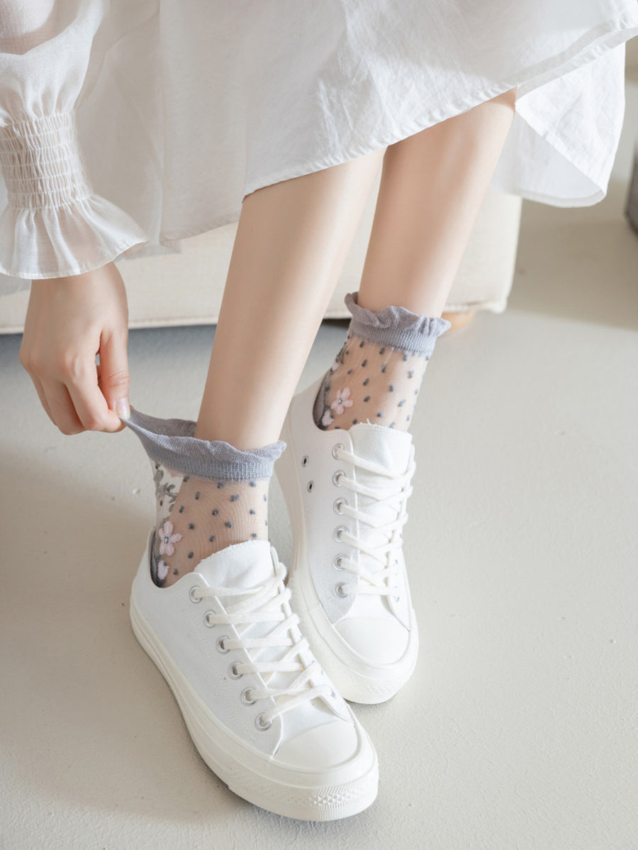 Lace Artsy Socks Pairs Women 3 Flower Jacquard