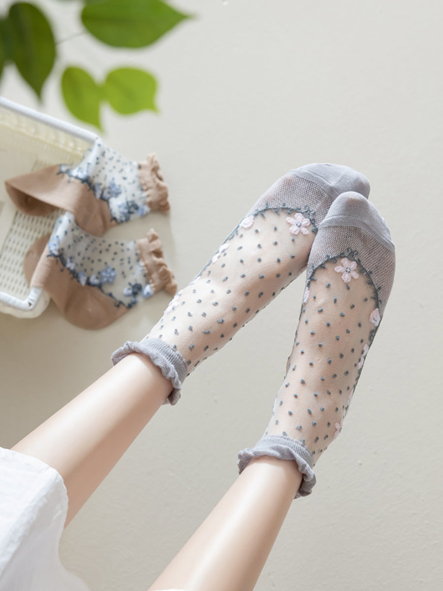 Lace Artsy Socks Pairs Women 3 Flower Jacquard