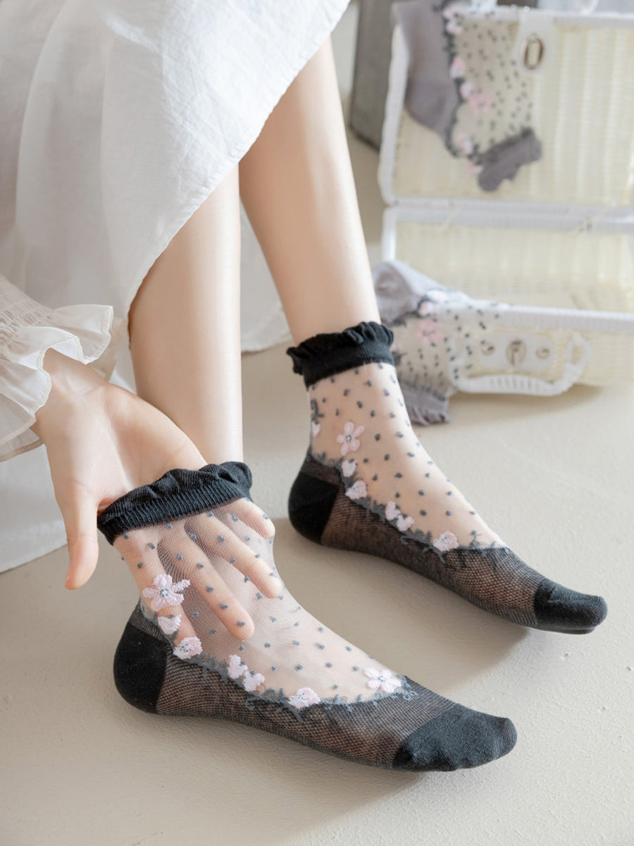Lace Artsy Socks Pairs Women 3 Flower Jacquard