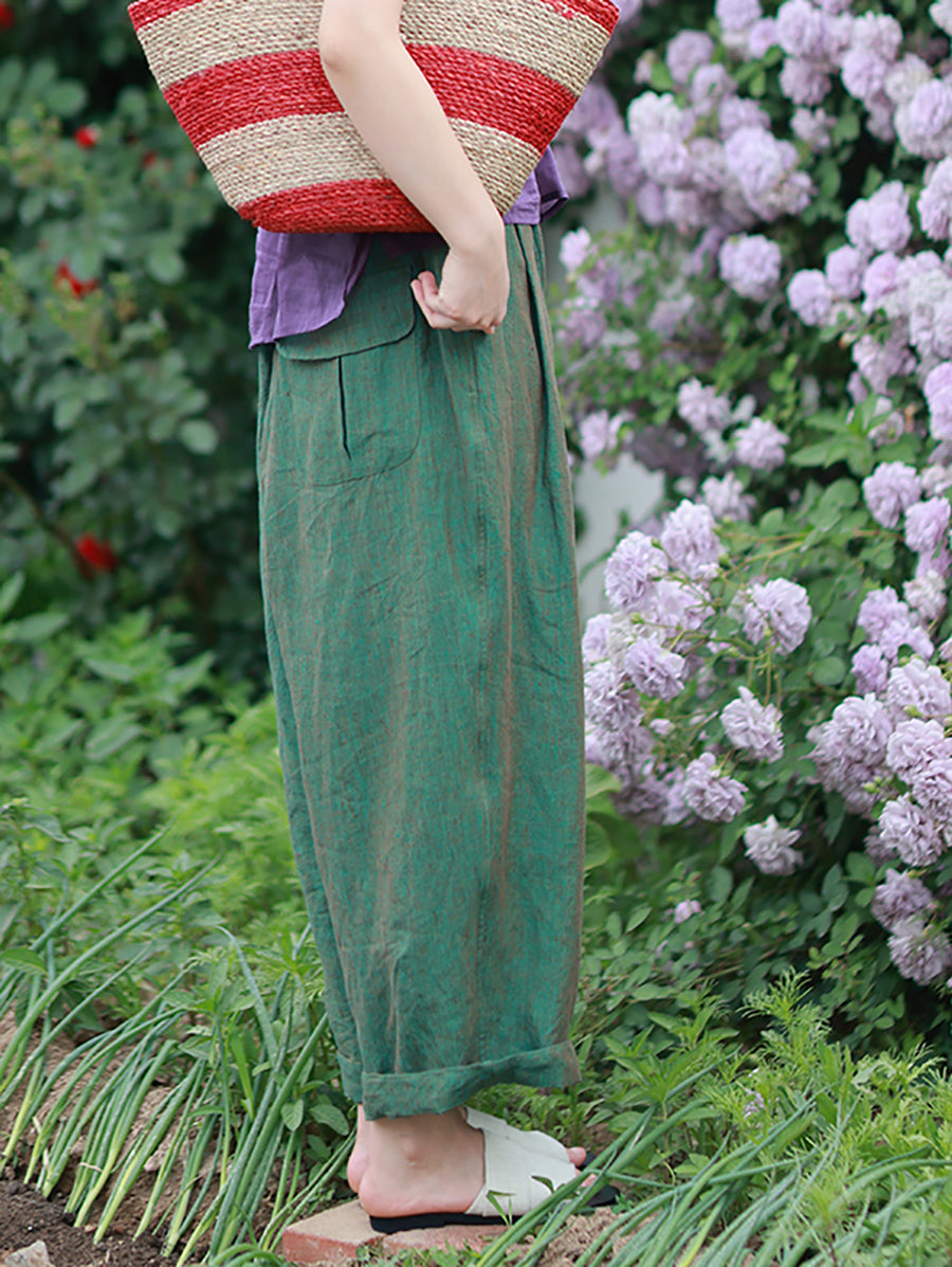 100%Linen Color Pants Women Wide-leg Pure Summer