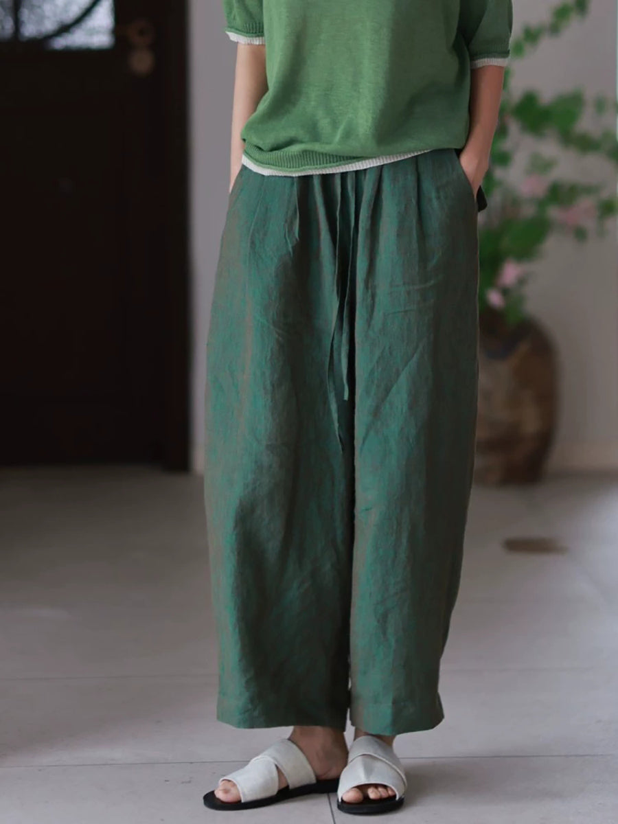 100%Linen Color Pants Women Wide-leg Pure Summer