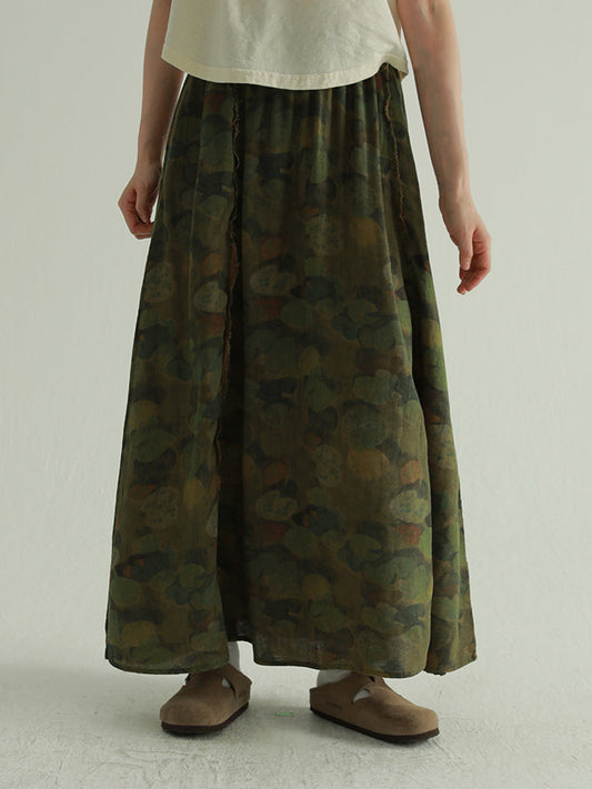 Spliced Skirt Retro 100%Cotton Lotus Women Summer Leaf
