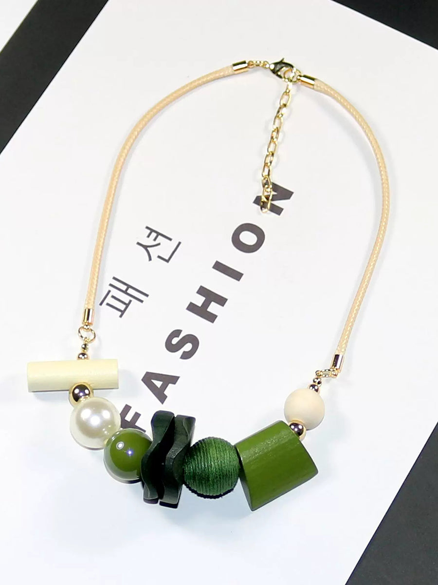 Geometric Women Artsy Necklace Wooden Pandent