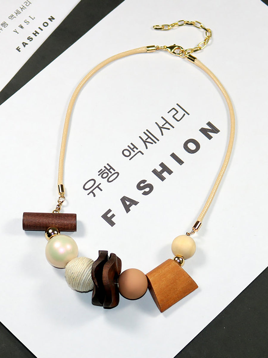 Geometric Women Artsy Necklace Wooden Pandent