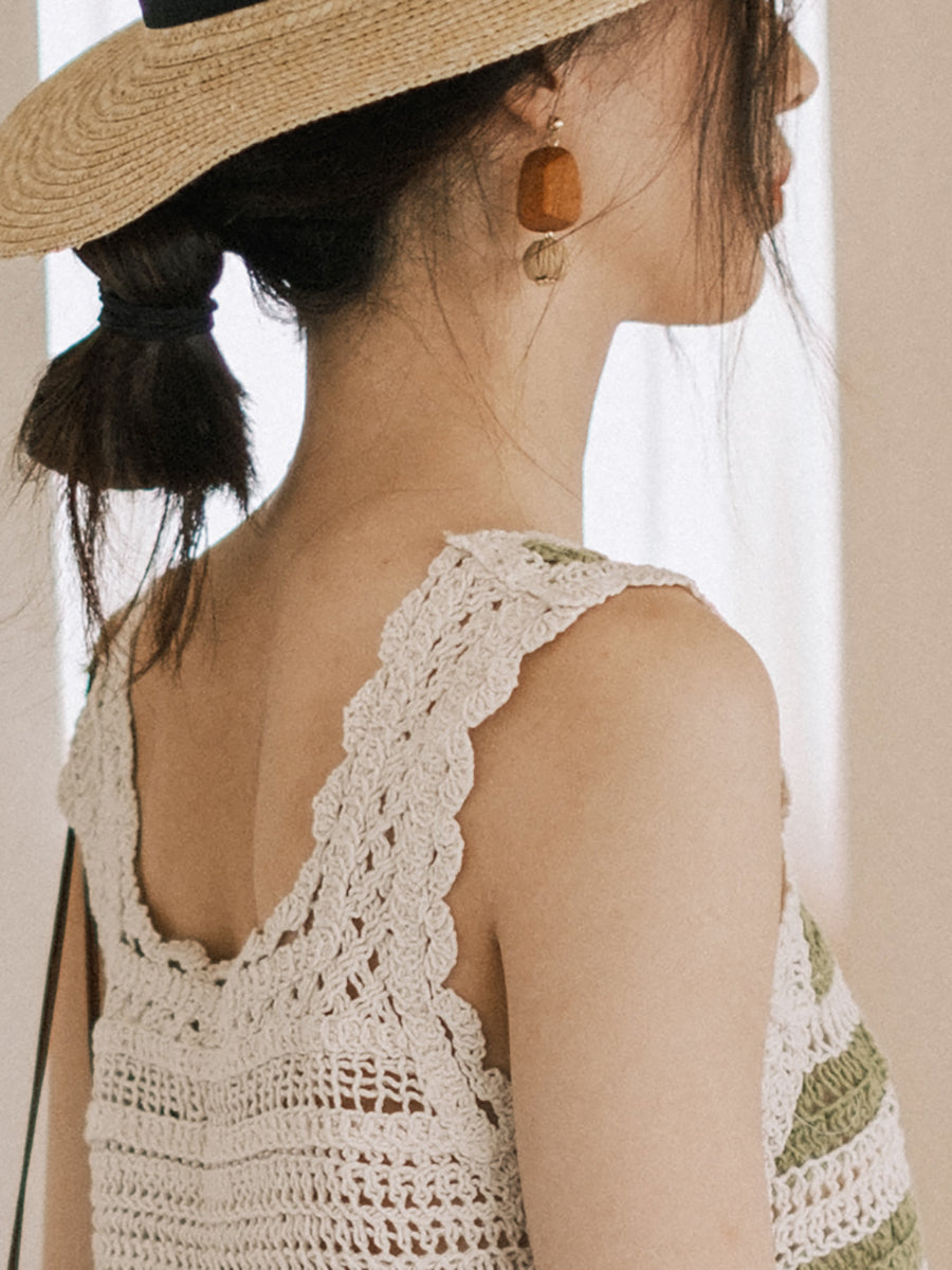 Earrings Wooden Women Weave Bohemia Ball Straw