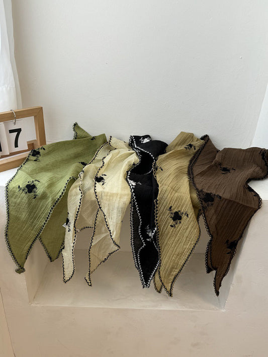 Embroidery Scarf Triangle Women Artsy Flower