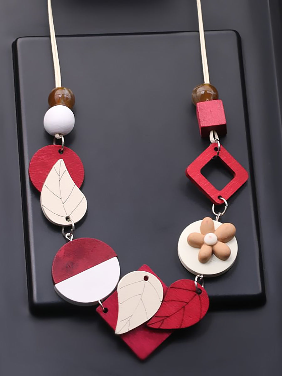 Wooden Necklace Weave Women Fashion Geometric