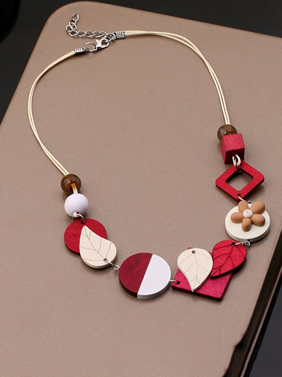Wooden Necklace Weave Women Fashion Geometric