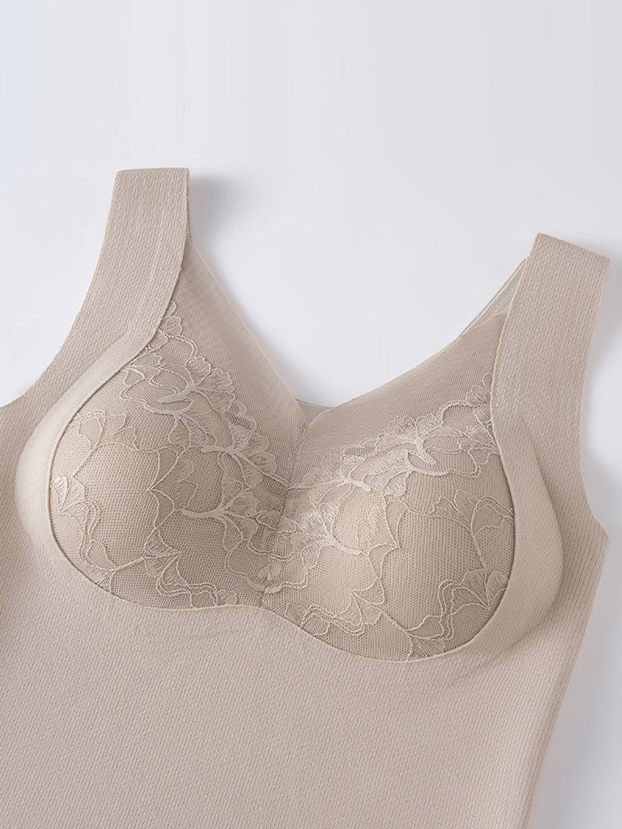 Lace Bottom Women Artsy Vest Autumn V-Neck Spliced