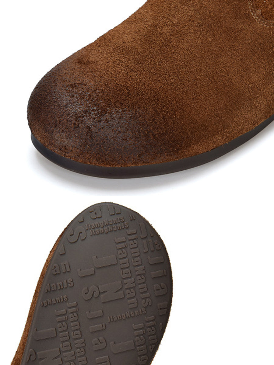 Spliced Low Boots Vintage Women Genuine Leather Heel