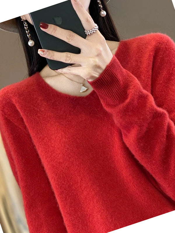 Wool V-Neck Casual Sweater Color Women Autumn Pure