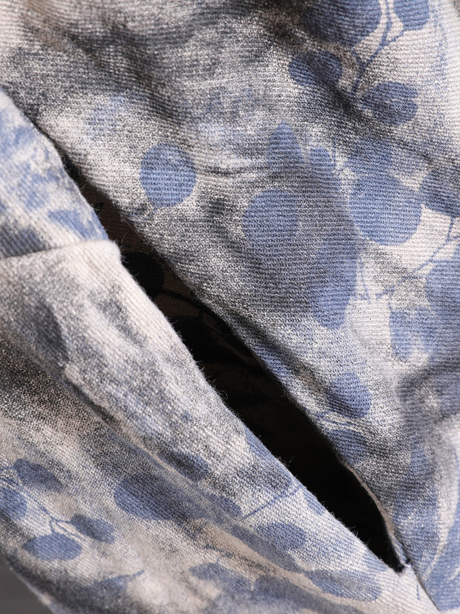 Dress 100%Cotton Women Autumn Print Collar Stand Retro