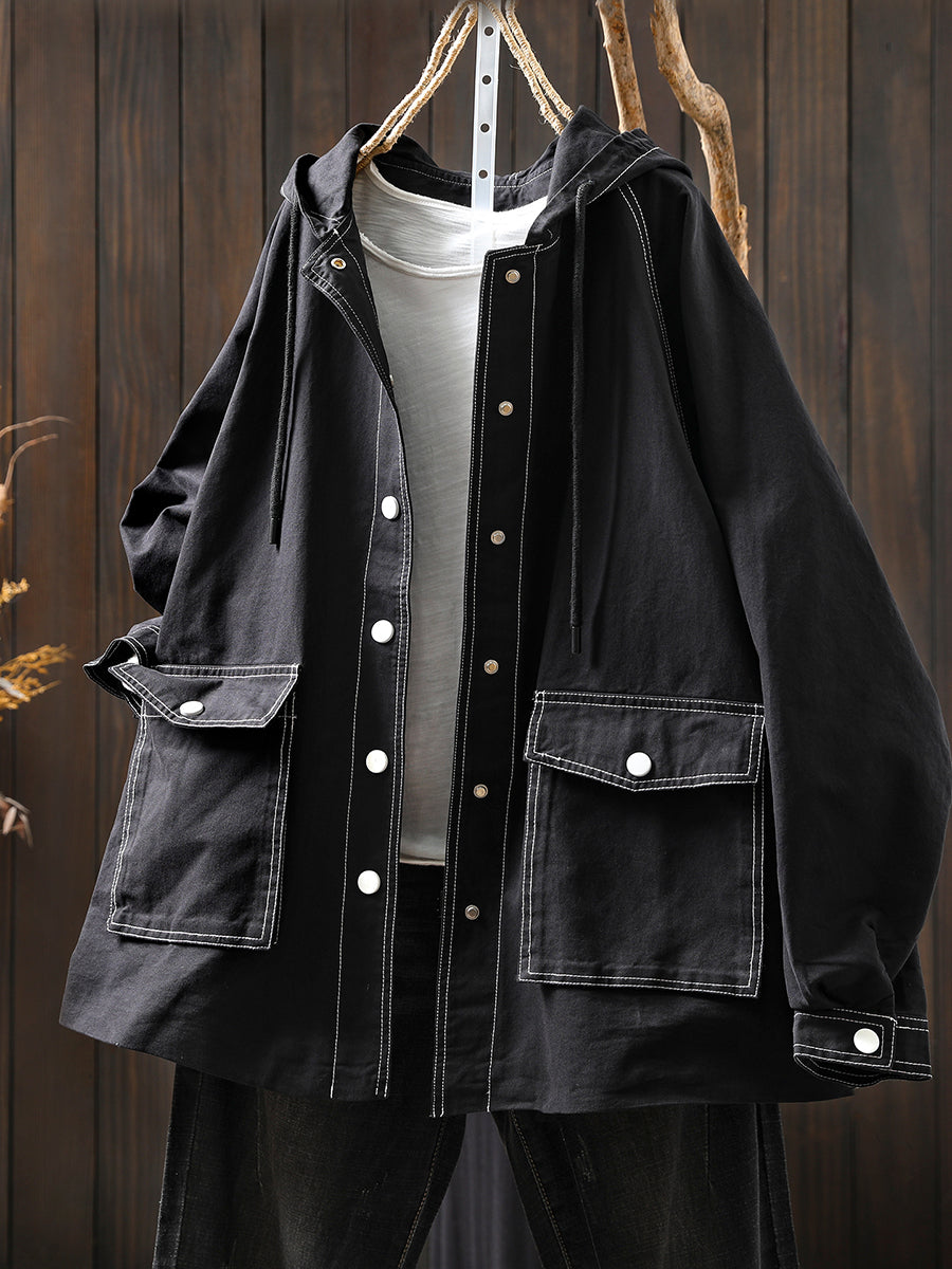 Jacket Windproof Hooded Autumn Women Spliced Casual