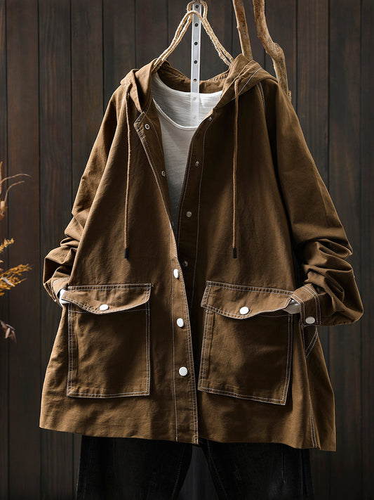 Jacket Windproof Hooded Autumn Women Spliced Casual